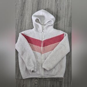 Childrens Place White and Pink Chevron Sherpa Hoodie